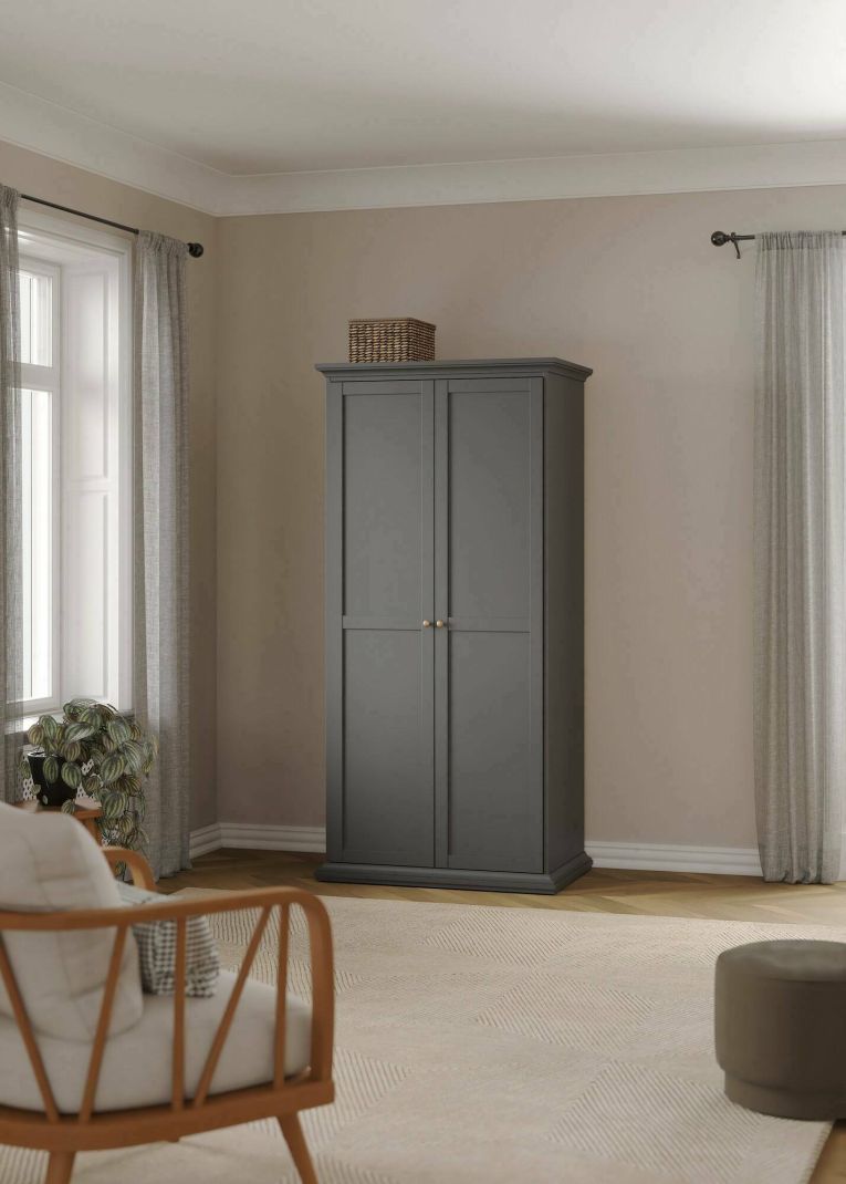 Guardaroba 2 ante Juliette, Mobile camera da letto, Cabina armadio portabiti, Armadio appendiabiti, 96x61 h201 cm, Grigio