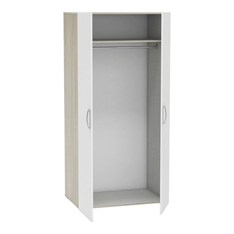 Guardaroba 2 ante Loire, Mobile camera da letto, Cabina armadio portabiti, Armadio appendiabiti, 79x52 h166 cm, Rovere e Bianco opaco