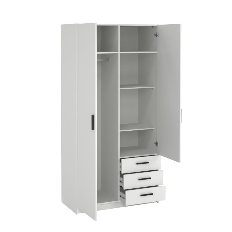 Guardaroba 2 ante Mare, Mobile camera da letto, Cabina armadio portabiti, Armadio appendiabiti, 50x99 h200 cm, Bianco