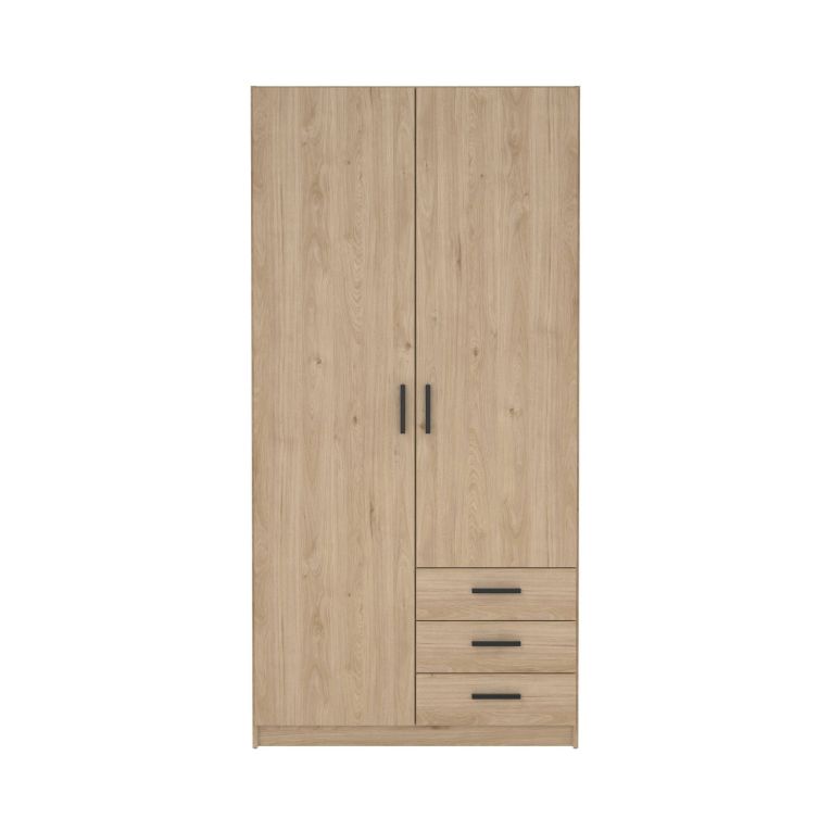 Guardaroba 2 ante Mare, Mobile camera da letto, Cabina armadio portabiti, Armadio appendiabiti, 50x99 h200 cm, Rovere