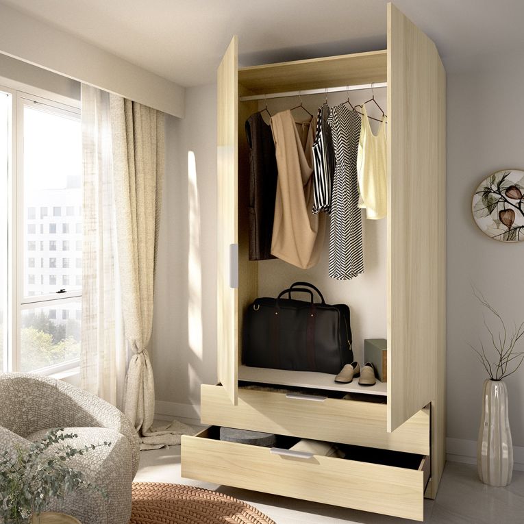 Guardaroba 2 Ante Marrone Bianco Rovere Appendiabiti 2 Cassetti 51x204h cm, un Ripiano - Montclare