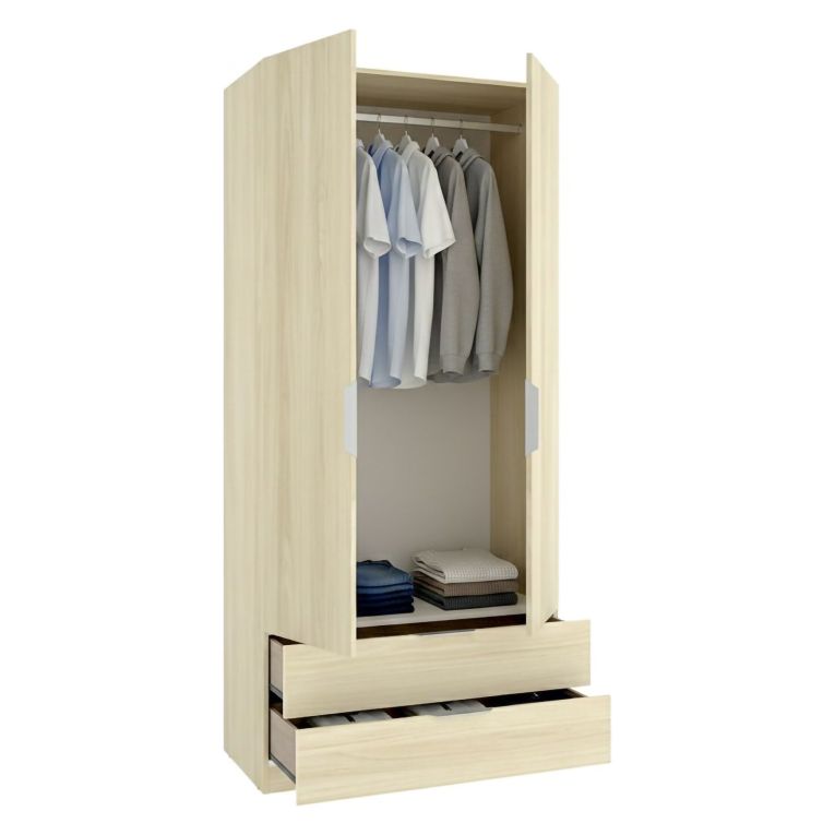 Guardaroba 2 Ante Marrone Bianco Rovere Appendiabiti 2 Cassetti 51x204h cm, un Ripiano - Montclare