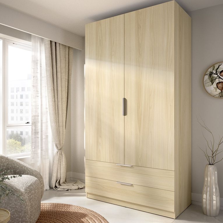 Guardaroba 2 Ante Marrone Bianco Rovere Appendiabiti 2 Cassetti 51x204h cm, un Ripiano - Montclare