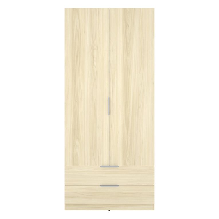 Guardaroba 2 Ante Marrone Bianco Rovere Appendiabiti 2 Cassetti 51x204h cm, un Ripiano - Montclare