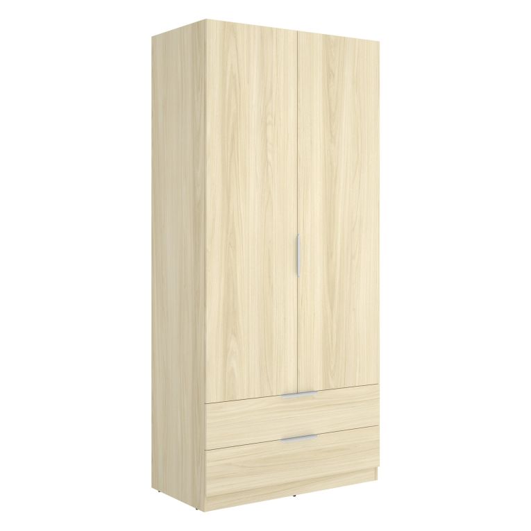 Guardaroba 2 Ante Marrone Bianco Rovere Appendiabiti 2 Cassetti 51x204h cm, un Ripiano - Montclare