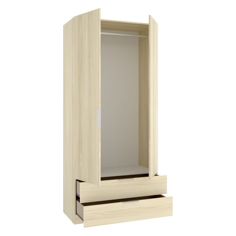 Guardaroba 2 Ante Marrone Bianco Rovere Appendiabiti 2 Cassetti 51x204h cm, un Ripiano - Montclare