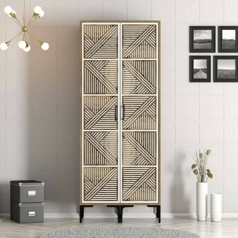 Guardaroba 2 Ante Marrone Noce Bianco Appendiabiti 5 Ripiani 80x201h cm, 2 Ante - Acate