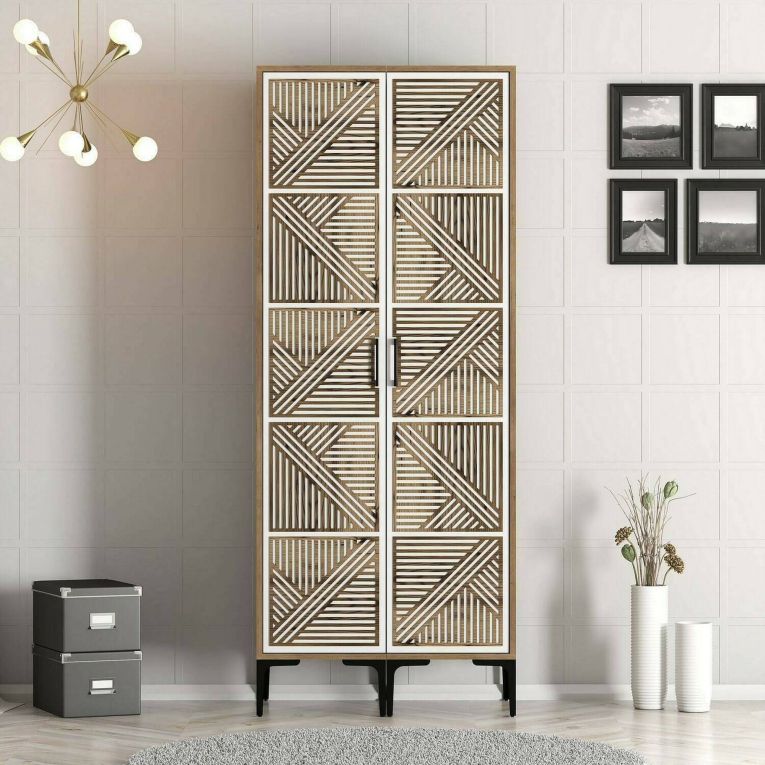 Guardaroba 2 Ante Marrone Noce Bianco Appendiabiti 5 Ripiani 80x201h cm, 2 Ante - Acate