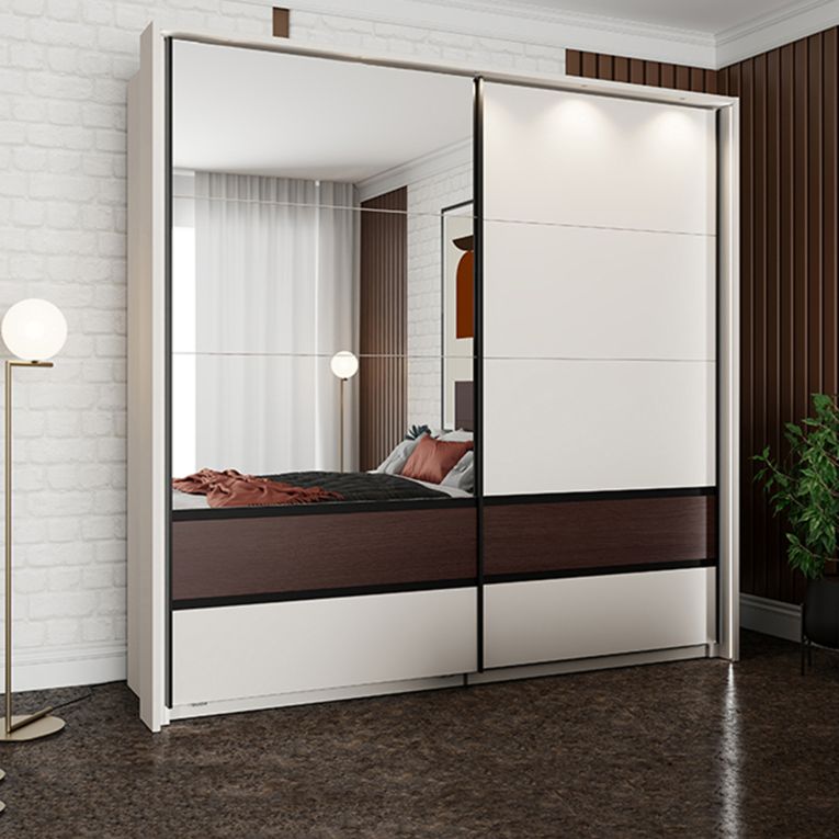 Guardaroba 2 Ante Marrone Noce Bianco Crema 2 Ripiani Appendiabiti 220x217h cm, Apertura Scorrevole - Vangvi
