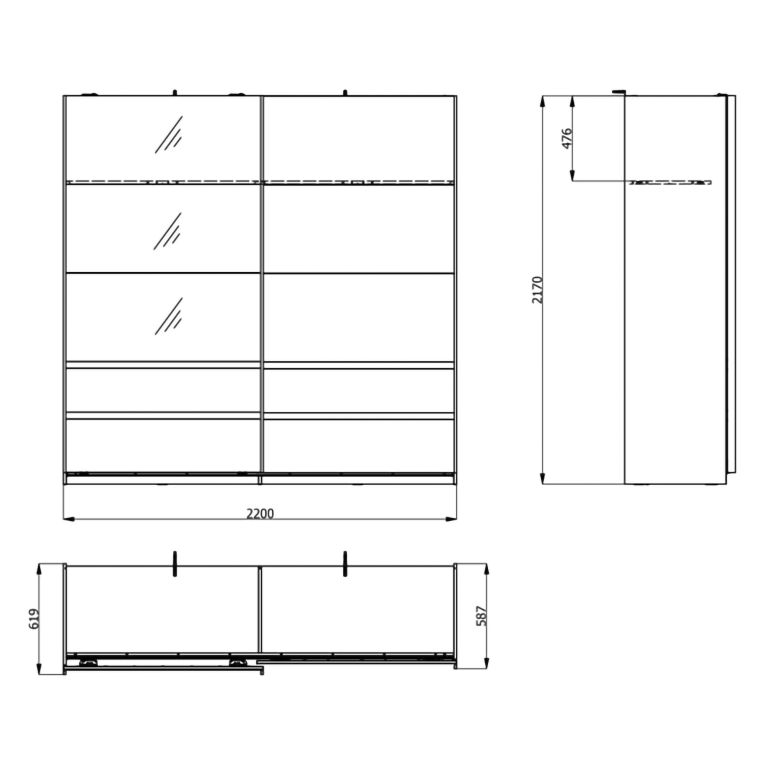 Guardaroba 2 Ante Marrone Noce Bianco Crema 2 Ripiani Appendiabiti 220x217h cm, Apertura Scorrevole - Vangvi