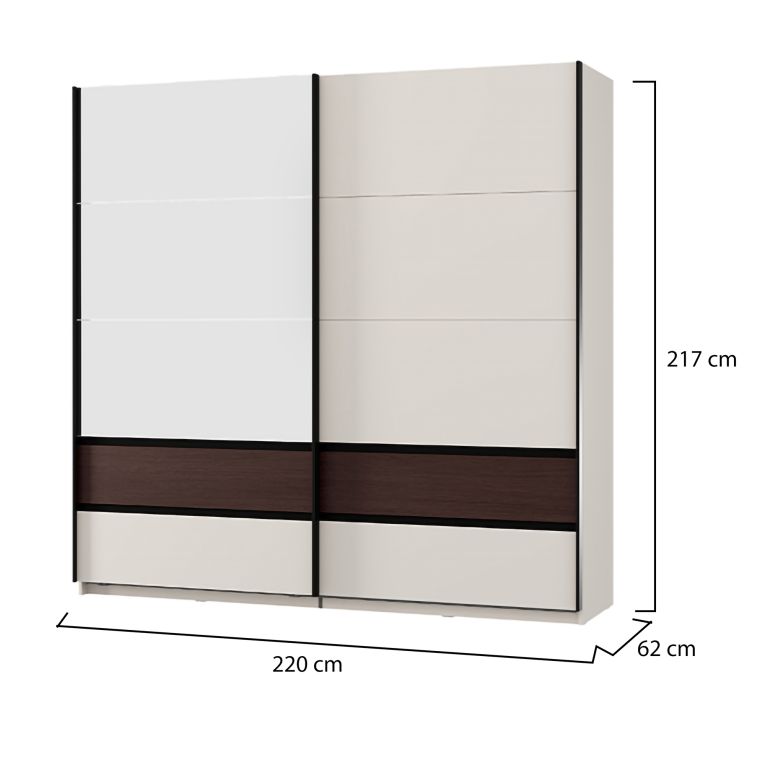 Guardaroba 2 Ante Marrone Noce Bianco Crema 2 Ripiani Appendiabiti 220x217h cm, Apertura Scorrevole - Vangvi