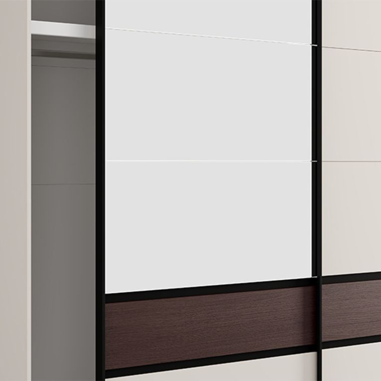 Guardaroba 2 Ante Marrone Noce Bianco Crema 2 Ripiani Appendiabiti 220x217h cm, Apertura Scorrevole - Vangvi