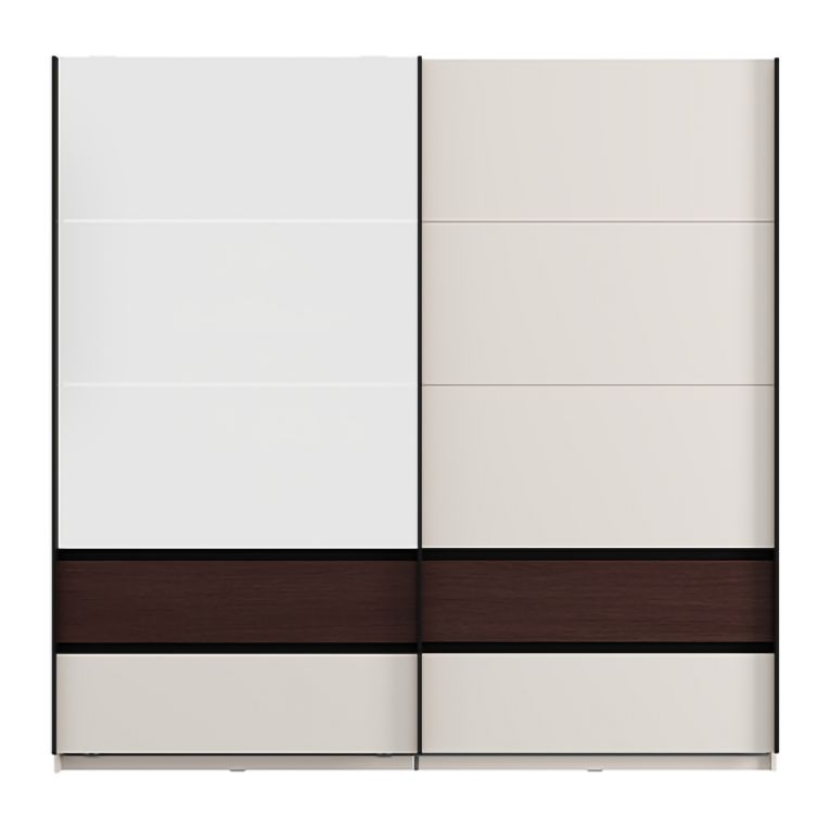 Guardaroba 2 Ante Marrone Noce Bianco Crema 2 Ripiani Appendiabiti 220x217h cm, Apertura Scorrevole - Vangvi