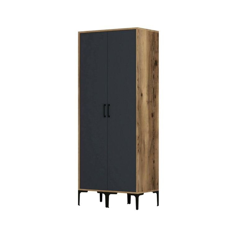 Guardaroba 2 Ante Marrone Noce Nero Antracite Appendiabiti 5 Ripiani 80x201h cm, 2 Ante - Acate