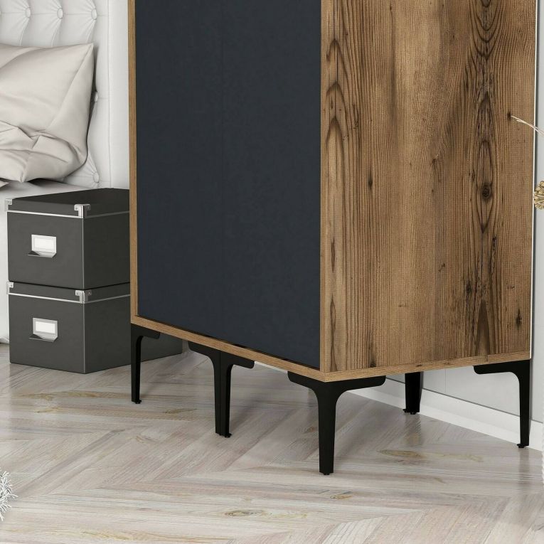 Guardaroba 2 Ante Marrone Noce Nero Antracite Appendiabiti 5 Ripiani 80x201h cm, 2 Ante - Acate