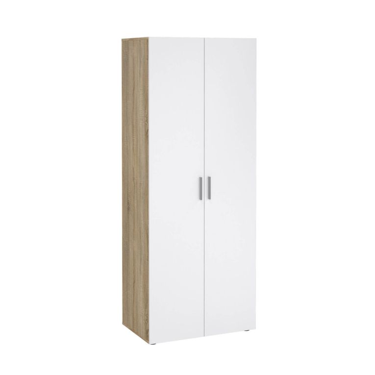 Guardaroba 2 Ante Marrone Quercia Bianco Lucido Appendiabiti 5 Ripiani 78.7x200.9h cm, 2 Ante - Argor