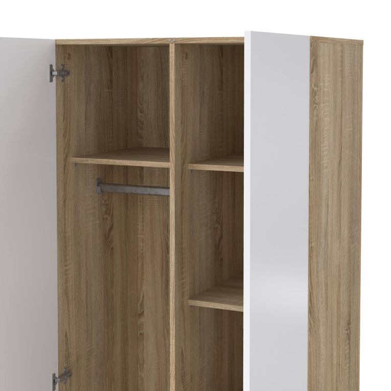Guardaroba 2 Ante Marrone Quercia Bianco Lucido Appendiabiti 5 Ripiani 78.7x200.9h cm, 2 Ante - Argor