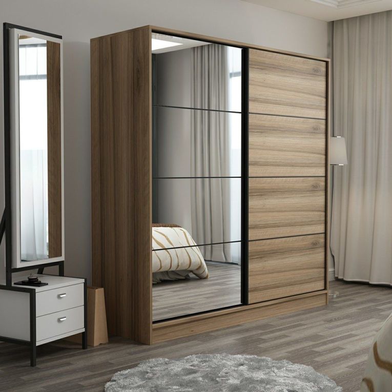 Guardaroba 2 Ante Marrone Rovere Appendiabiti 5 Ripiani 180x190h cm, 2 Ante - Rovolon