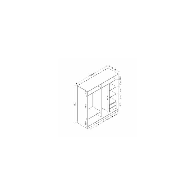 Guardaroba 2 Ante Marrone Rovere Appendiabiti 5 Ripiani 180x190h cm, 2 Ante - Rovolon