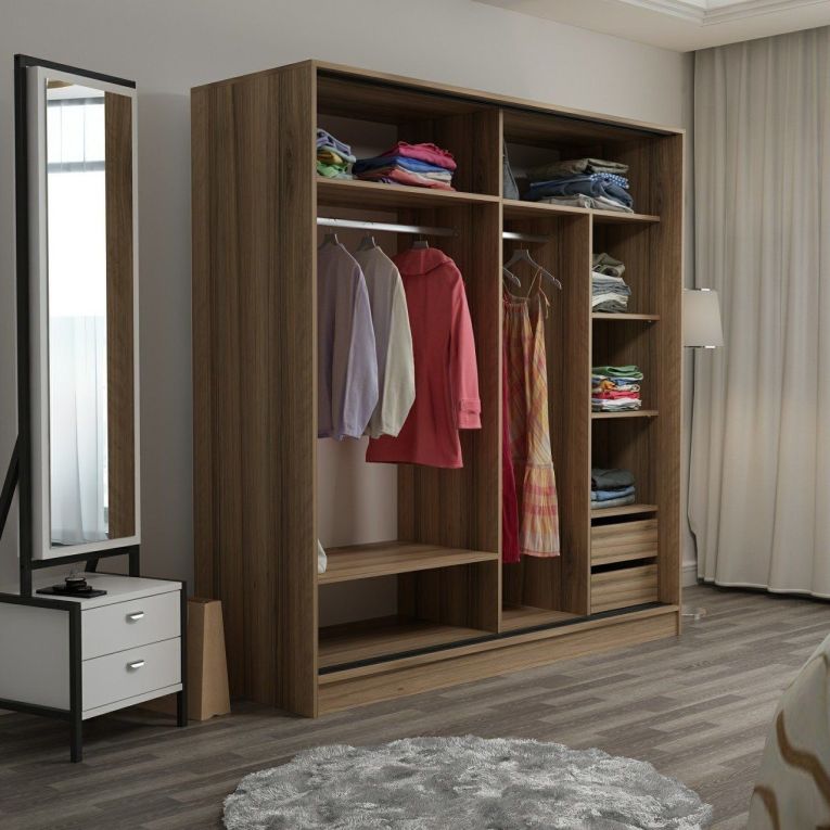 Guardaroba 2 Ante Marrone Rovere Appendiabiti 5 Ripiani 180x190h cm, 2 Ante - Rovolon