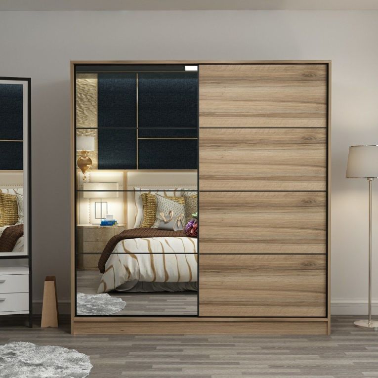 Guardaroba 2 Ante Marrone Rovere Appendiabiti 5 Ripiani 180x190h cm, 2 Ante - Rovolon