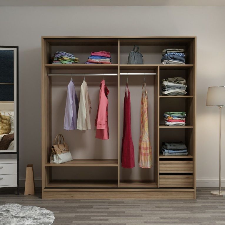 Guardaroba 2 Ante Marrone Rovere Appendiabiti 5 Ripiani 180x190h cm, 2 Ante - Rovolon