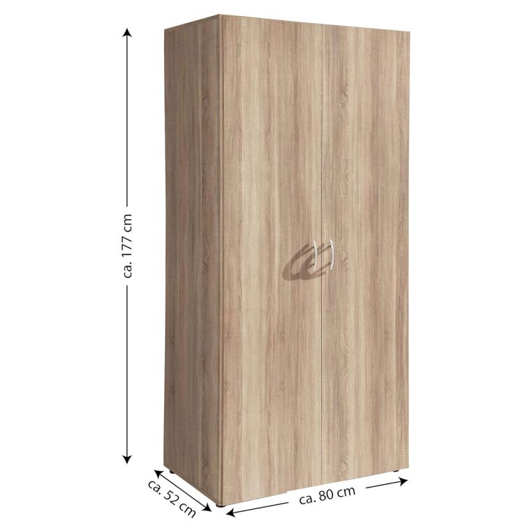 Guardaroba 2 Ante Marrone Rovere Appendiabiti un Ripiano 80x177h cm, 2 Ante - Istrana