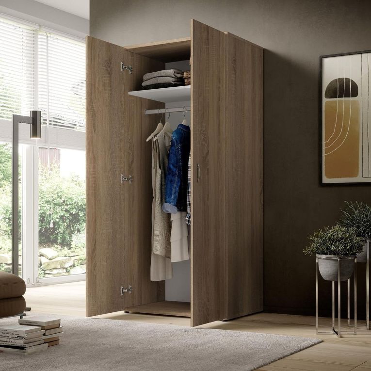 Guardaroba 2 Ante Marrone Rovere Appendiabiti un Ripiano 80x177h cm, 2 Ante - Istrana
