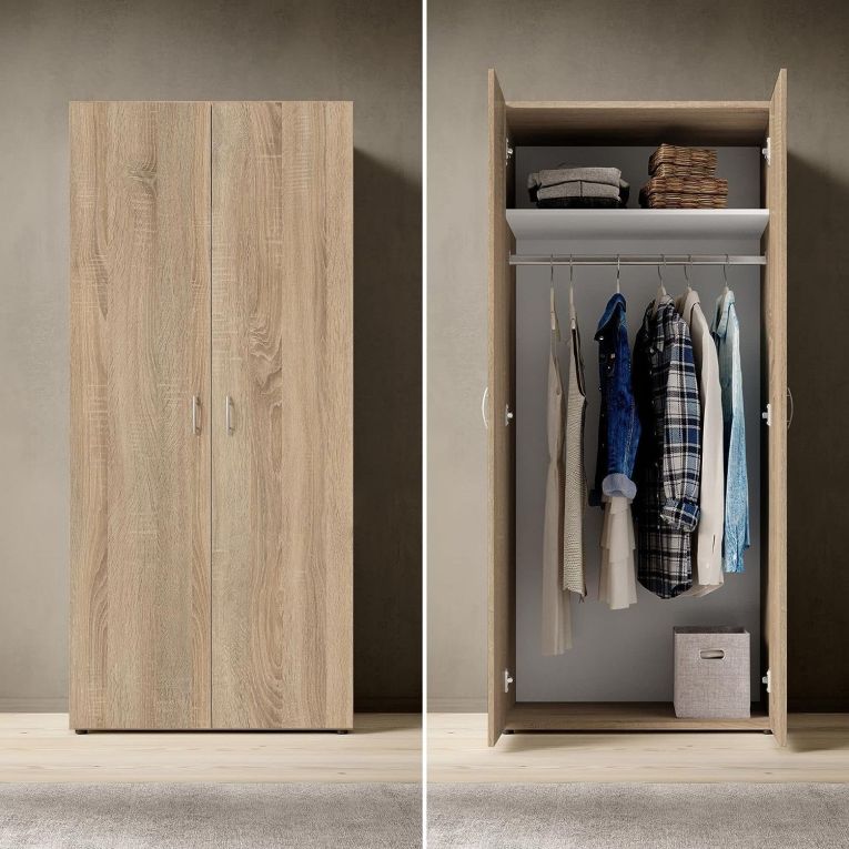 Guardaroba 2 Ante Marrone Rovere Appendiabiti un Ripiano 80x177h cm, 2 Ante - Istrana