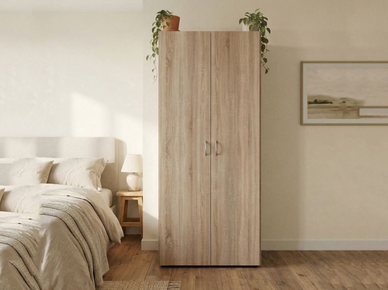 Guardaroba 2 Ante Marrone Rovere Appendiabiti un Ripiano 80x177h cm, 2 Ante - Istrana
