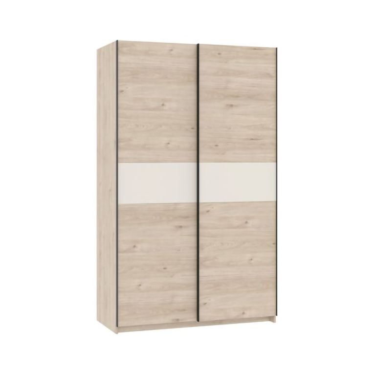 Guardaroba 2 Ante Marrone Rovere Beige Cashmere 2 Ripiani Appendiabiti 120x204h cm, 2 Ante - Maba