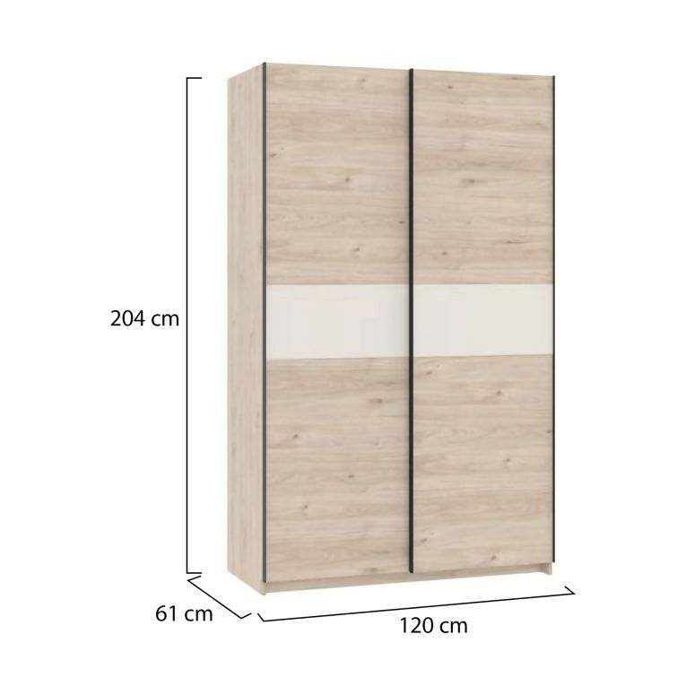 Guardaroba 2 Ante Marrone Rovere Beige Cashmere 2 Ripiani Appendiabiti 120x204h cm, 2 Ante - Maba