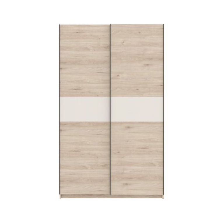 Guardaroba 2 Ante Marrone Rovere Beige Cashmere 2 Ripiani Appendiabiti 120x204h cm, 2 Ante - Maba