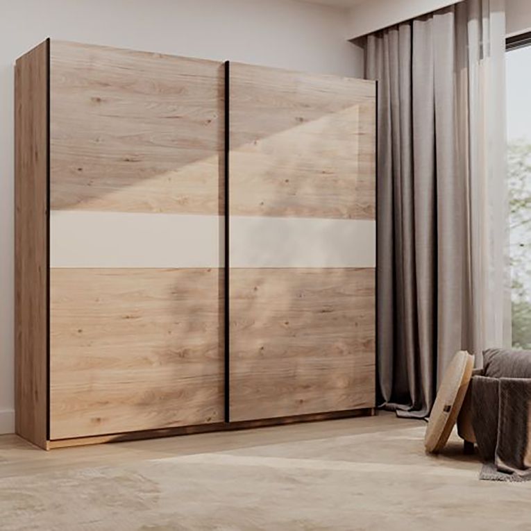Guardaroba 2 Ante Marrone Rovere Beige Cashmere 2 Ripiani Appendiabiti 200x204h cm, 2 Ante - Nalika