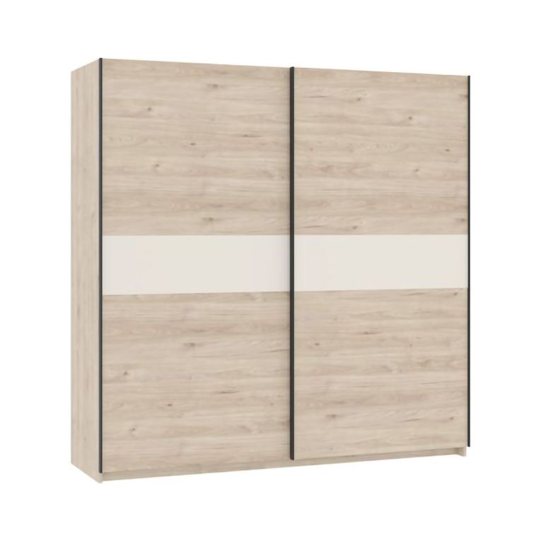 Guardaroba 2 Ante Marrone Rovere Beige Cashmere 2 Ripiani Appendiabiti 200x204h cm, 2 Ante - Nalika