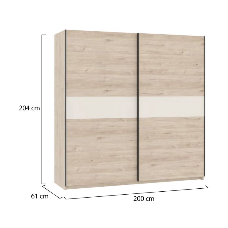 Guardaroba 2 Ante Marrone Rovere Beige Cashmere 2 Ripiani Appendiabiti 200x204h cm, 2 Ante - Nalika