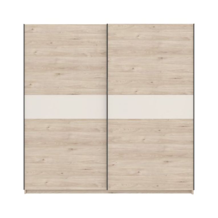 Guardaroba 2 Ante Marrone Rovere Beige Cashmere 2 Ripiani Appendiabiti 200x204h cm, 2 Ante - Nalika
