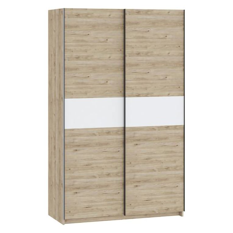 Guardaroba 2 Ante Marrone Rovere Bianco 2 Ripiani Appendiabiti 120x204h cm, 2 Ante - Maba