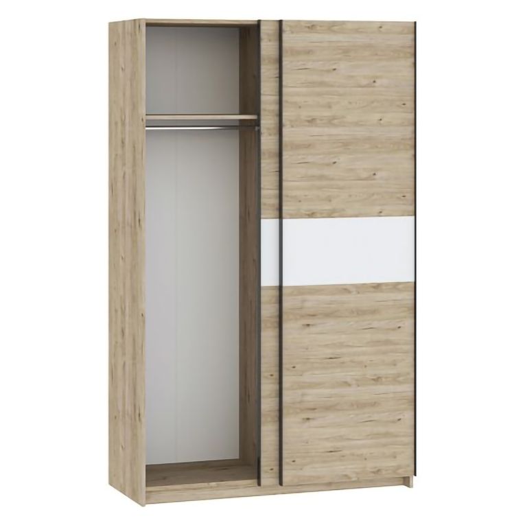 Guardaroba 2 Ante Marrone Rovere Bianco 2 Ripiani Appendiabiti 120x204h cm, 2 Ante - Maba