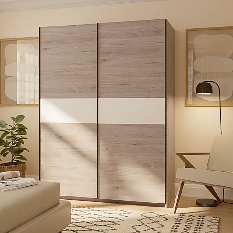 Guardaroba 2 Ante Marrone Rovere Bianco 2 Ripiani Appendiabiti 150x204h cm, 2 Ante - Manita