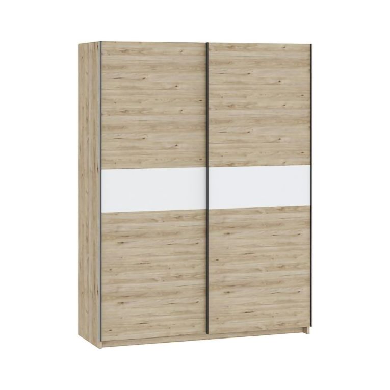 Guardaroba 2 Ante Marrone Rovere Bianco 2 Ripiani Appendiabiti 150x204h cm, 2 Ante - Manita