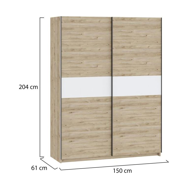 Guardaroba 2 Ante Marrone Rovere Bianco 2 Ripiani Appendiabiti 150x204h cm, 2 Ante - Manita