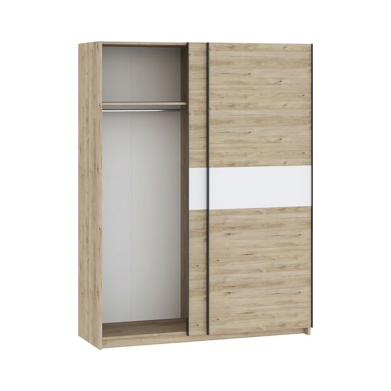 Guardaroba 2 Ante Marrone Rovere Bianco 2 Ripiani Appendiabiti 150x204h cm, 2 Ante - Manita