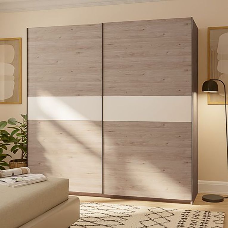 Guardaroba 2 Ante Marrone Rovere Bianco 2 Ripiani Appendiabiti 200x204h cm, 2 Ante - Nalika