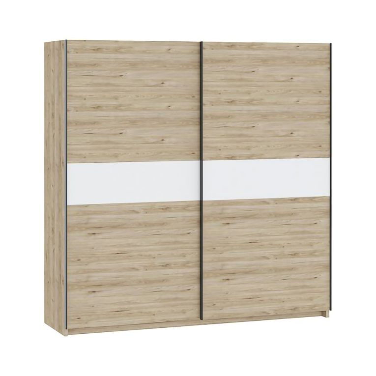Guardaroba 2 Ante Marrone Rovere Bianco 2 Ripiani Appendiabiti 200x204h cm, 2 Ante - Nalika