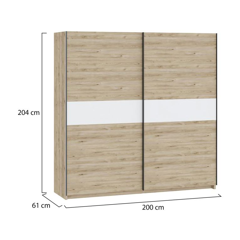 Guardaroba 2 Ante Marrone Rovere Bianco 2 Ripiani Appendiabiti 200x204h cm, 2 Ante - Nalika