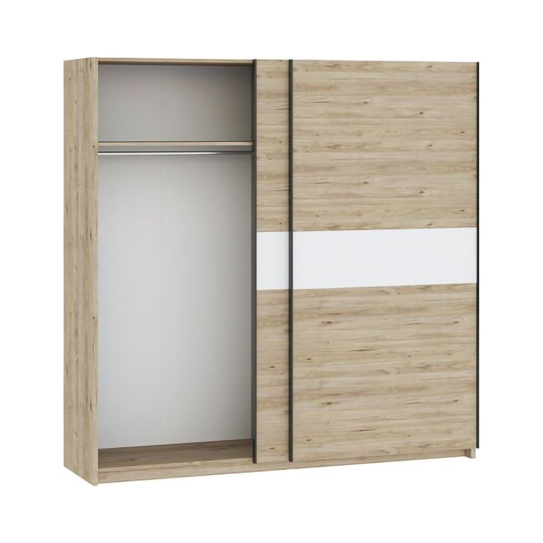 Guardaroba 2 Ante Marrone Rovere Bianco 2 Ripiani Appendiabiti 200x204h cm, 2 Ante - Nalika