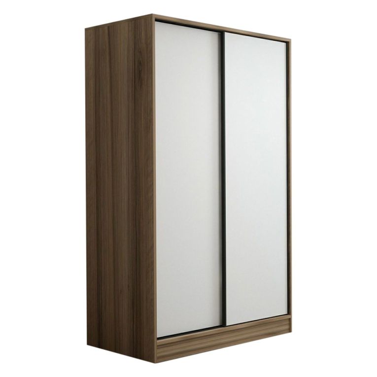 Guardaroba 2 Ante Marrone Rovere Bianco 5 Ripiani Appendiabiti 120x190h cm, Apertura Scorrevole - Pozzilli