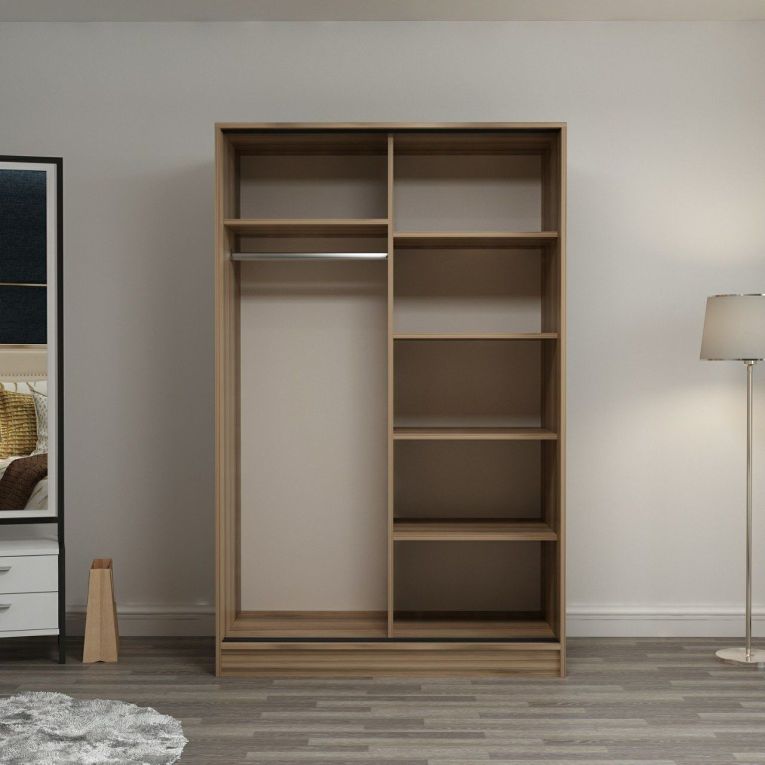 Guardaroba 2 Ante Marrone Rovere Bianco 5 Ripiani Appendiabiti 120x190h cm, Apertura Scorrevole - Pozzilli