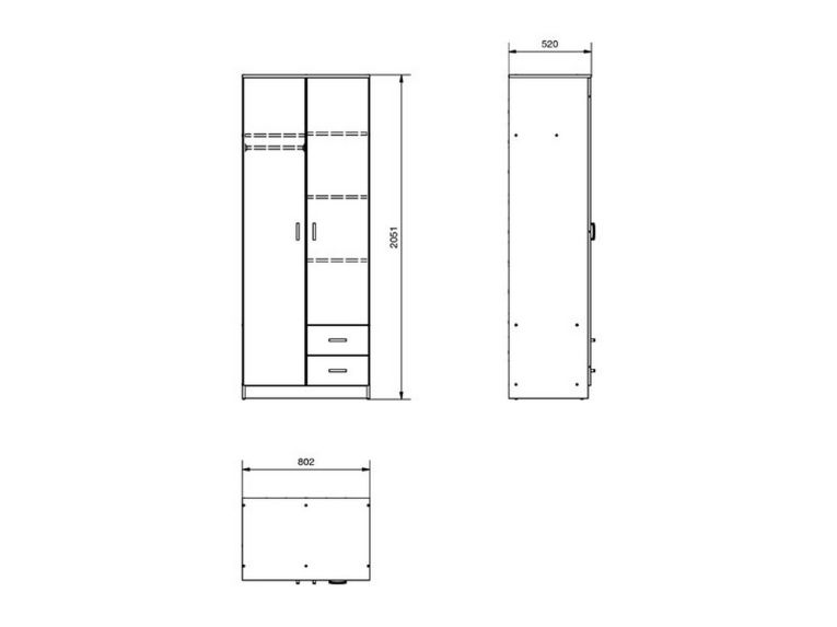 Guardaroba 2 Ante Marrone Rovere Bianco Appendiabiti 2 Cassetti 80x205h cm, 4 Ripiani - Cimena